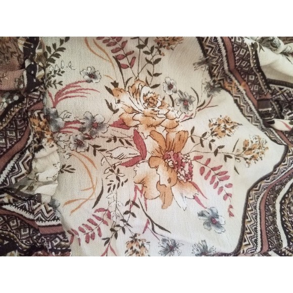 Large Women's Skirt Patchwork Floral Tile Print Brown Multi Ruffle by Miss U - Picture 6 of 8